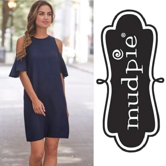 Mud Pie Boutique | Navy Blue Cold Shoulder Cora Dress | Size Medium (8-10) - Picture 1 of 11